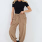 Italian Drawstring Cotton Harem Trousers With Side Pockets