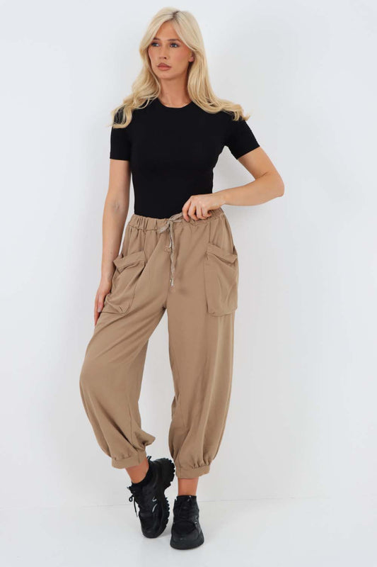 Italian Drawstring Cotton Harem Trousers With Side Pockets