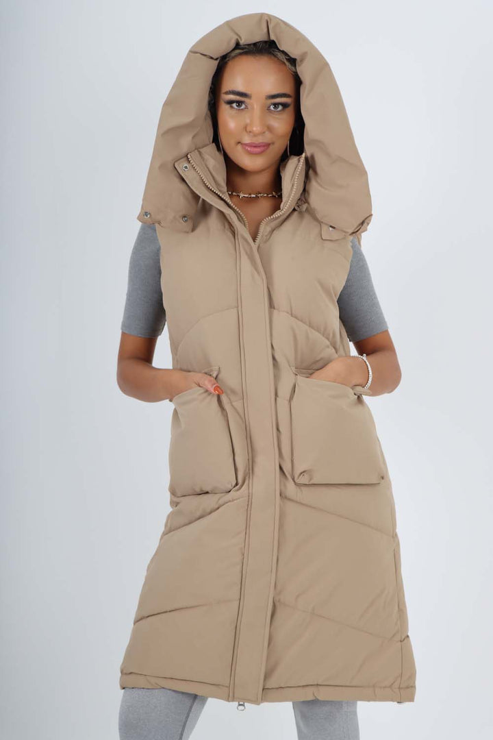 Italian Padded Pockets Hooded Long Gilet