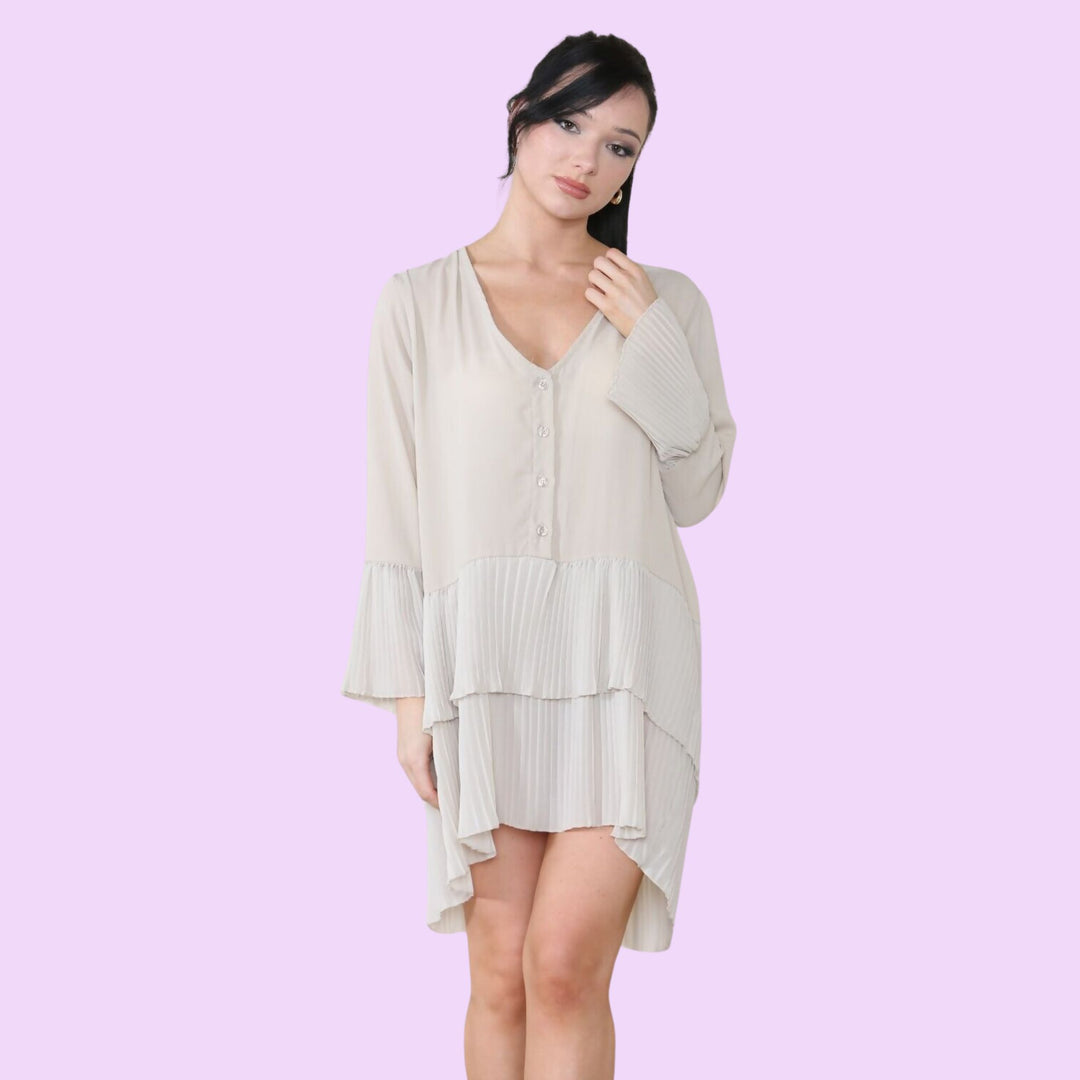 PLEATED SMOCK HEM DRESS