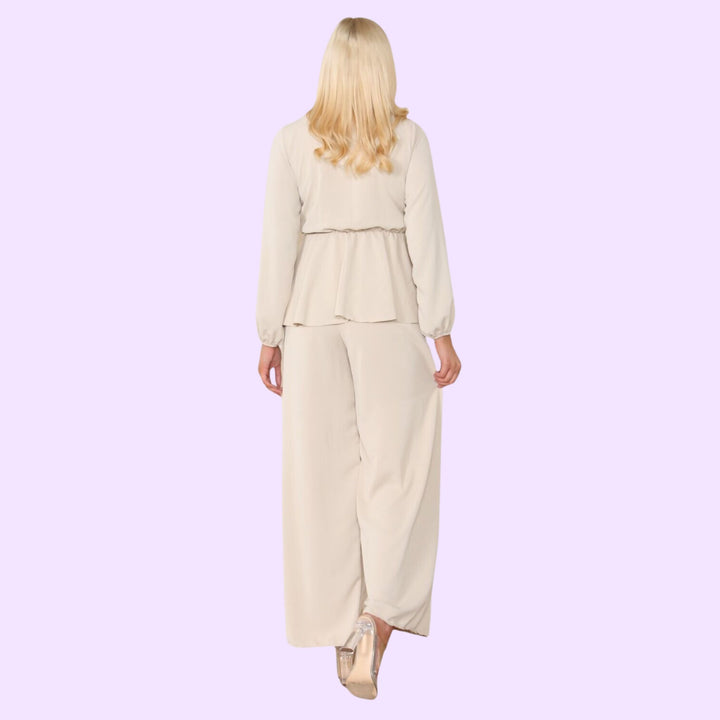 FRILL TOP AND WIDE LEG TROUSER CO-ORD SET