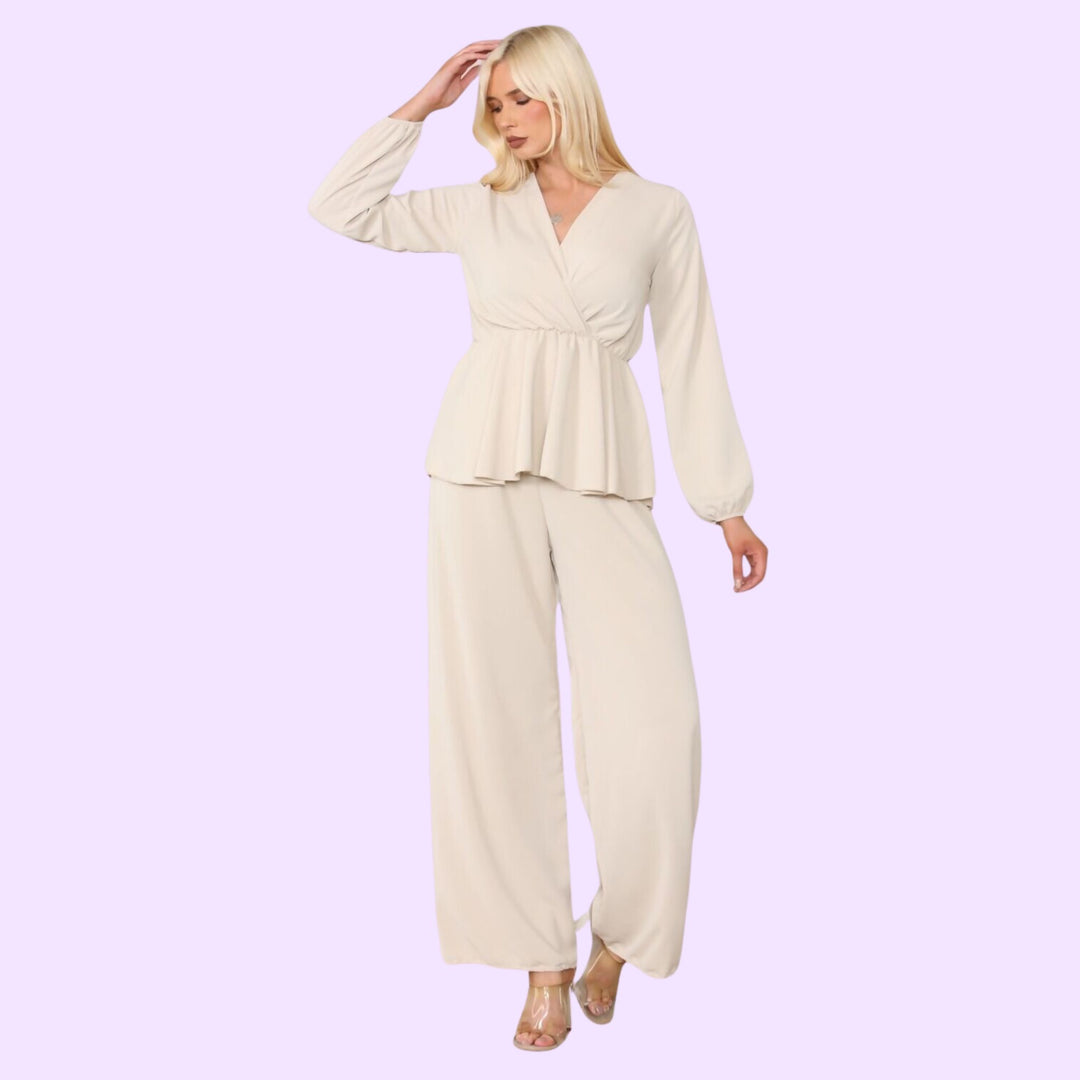 FRILL TOP AND WIDE LEG TROUSER CO-ORD SET