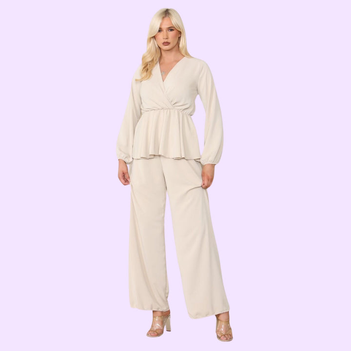 FRILL TOP AND WIDE LEG TROUSER CO-ORD SET