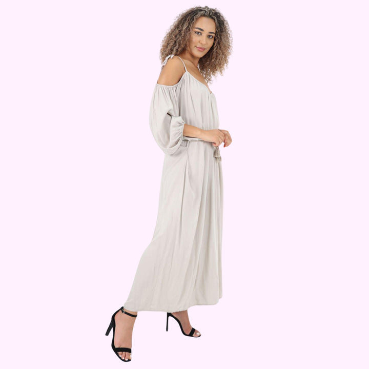 Italian Cold Shoulder Belted Maxi Dress