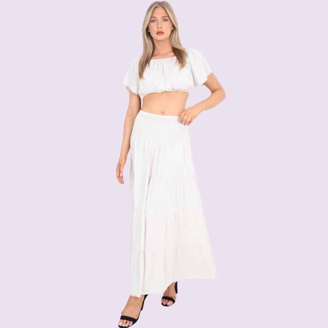 Italian Bardot Crop Top And Maxi Skirt Set