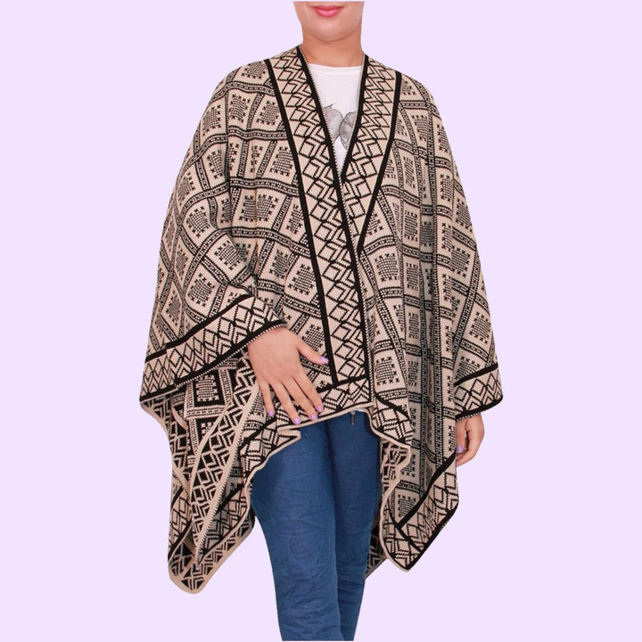 Open Front Printed Poncho Cape