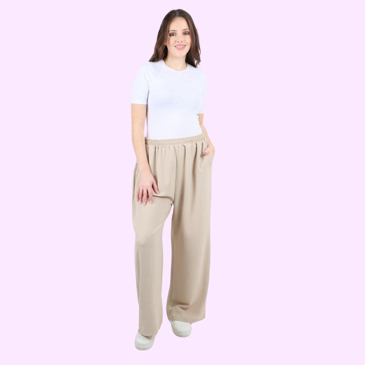 Italian Plain Elasticated Waist Side Pockets Cotton Trousers