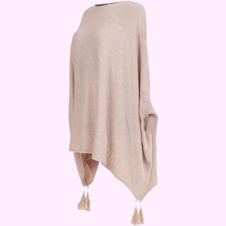 Italian Boxy Batwing Tassels Poncho