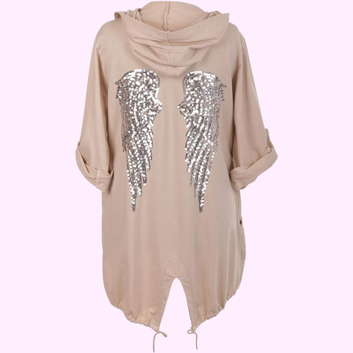 Italian Sequin Angel Wings Back Tunic Hooded