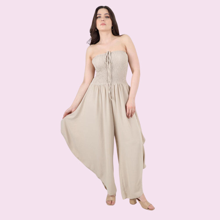 italian Shirred Elasticated Halter Neck Jumpsuit