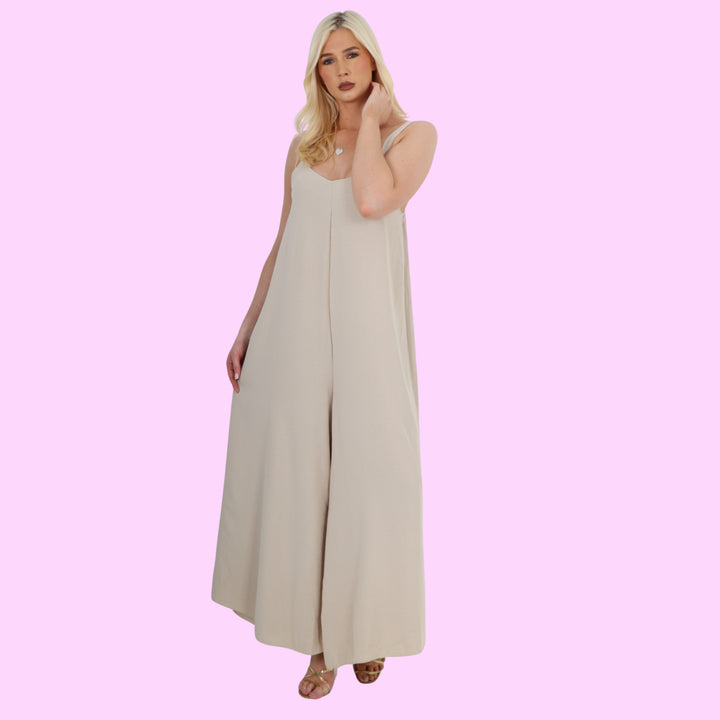 Italian Plain Oversized Sleeveless Jersey Jumpsuit