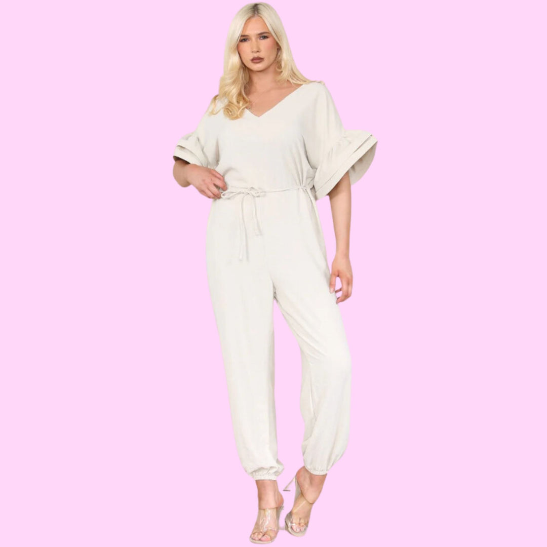 Ruffle Sleeves Frill Tie Jumpsuit