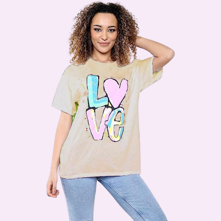 Love Print T-Shirt Top Oversized