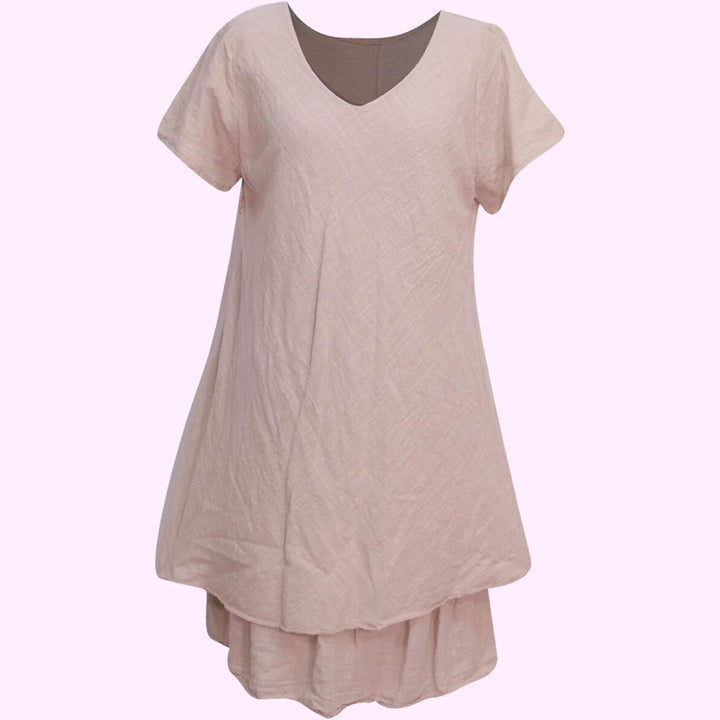 Short-Sleeved V-Neck Swing Dress