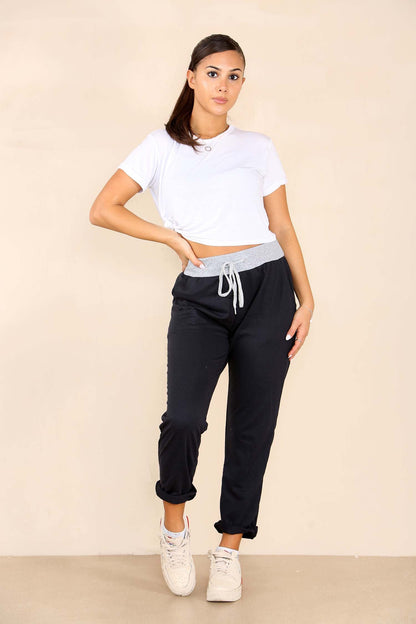 Italian Plain Drawstring Cotton Joggers