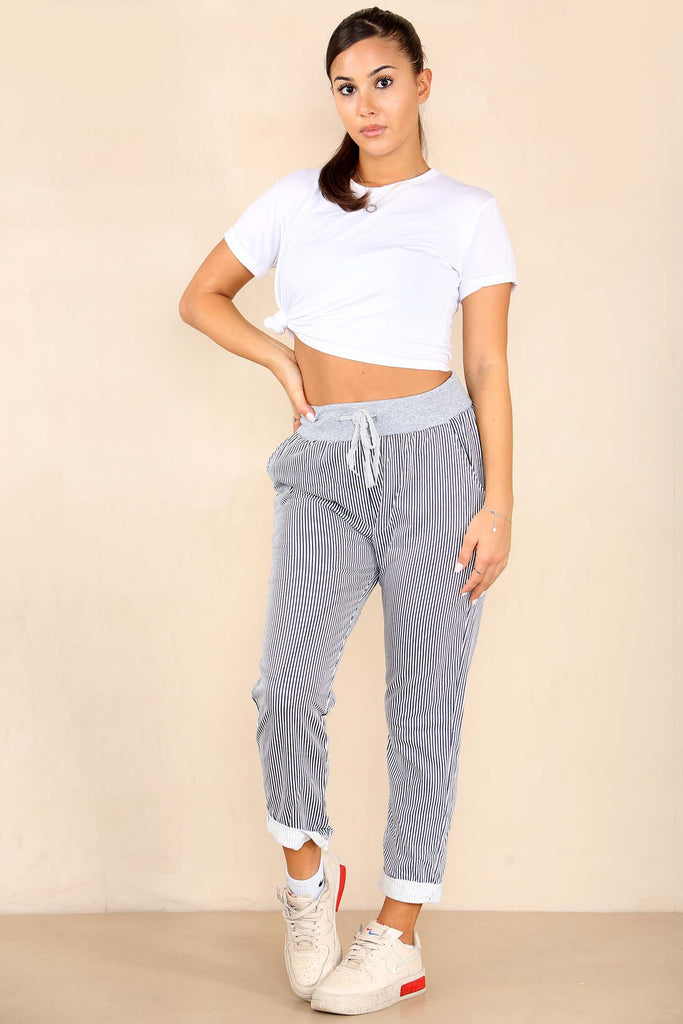 Italian Thin Stripes Print Drawstring Cotton Joggers