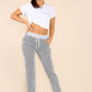 Italian Thin Stripes Print Drawstring Cotton Joggers