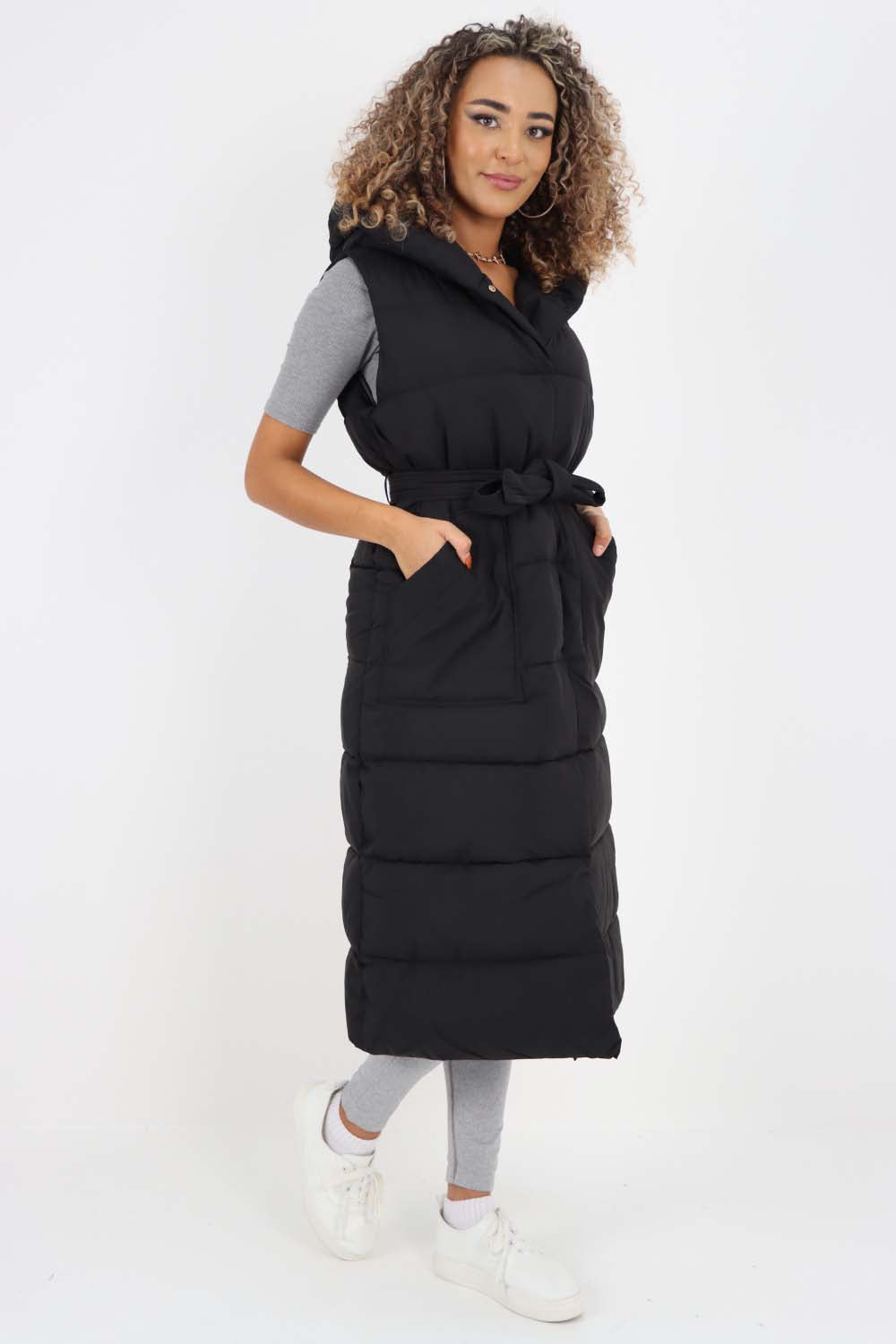Italian Belted Hooded Long Gilet