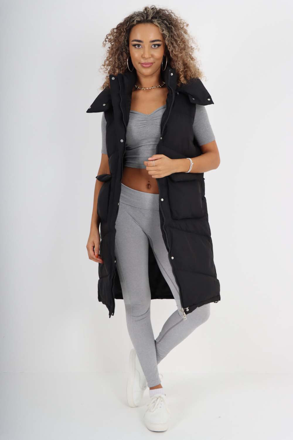 Italian Padded Pockets Hooded Long Gilet