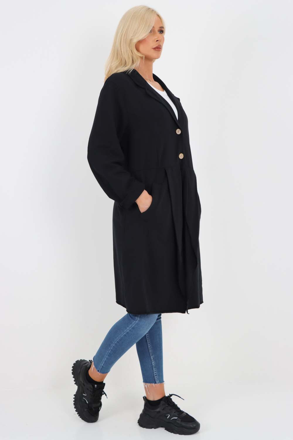 Italian Front Button Fastening Longline Cotton Cardigan
