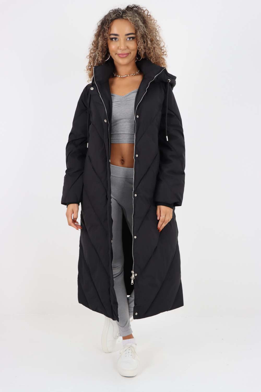 Italian Quilted Hooded Long Jacket Coat