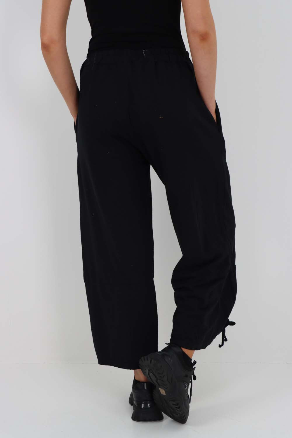 Italian Drawstring Hem Cotton Trousers With Side Pockets