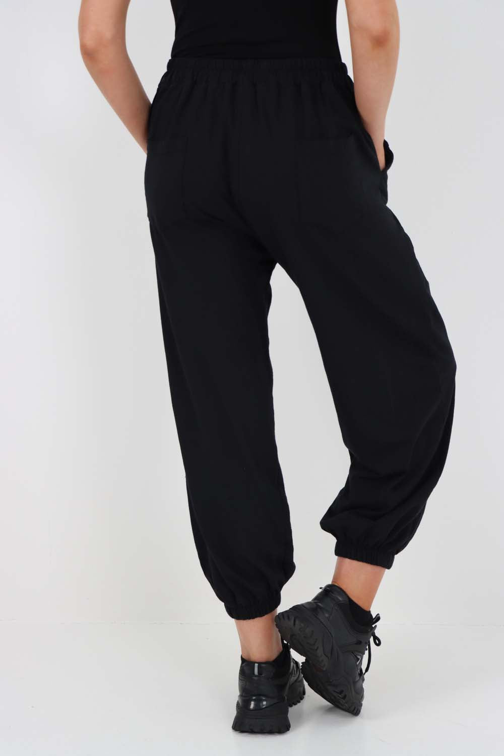 Italian Ruched Hem Cotton Trousers With Side Pockets