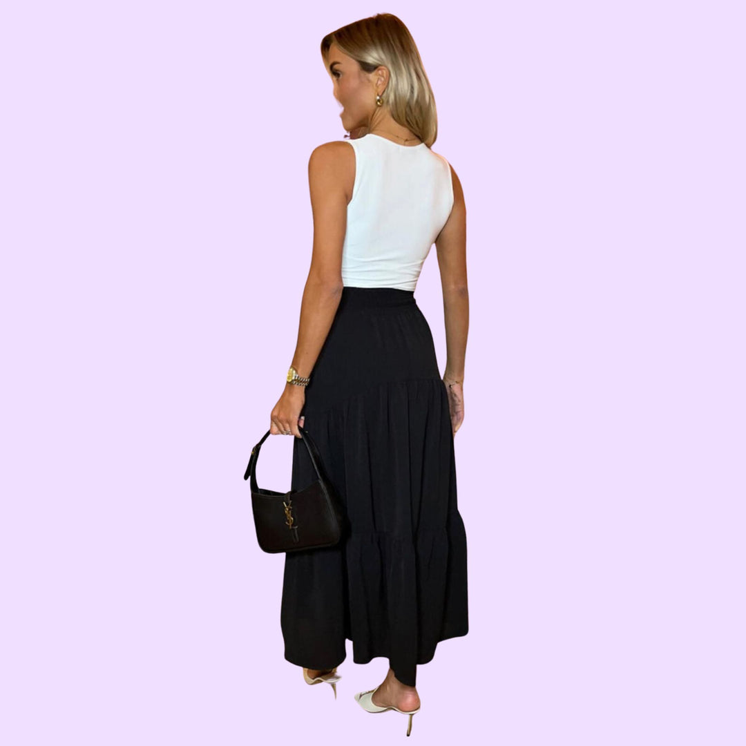 Shirred Waist Maxi Skirt