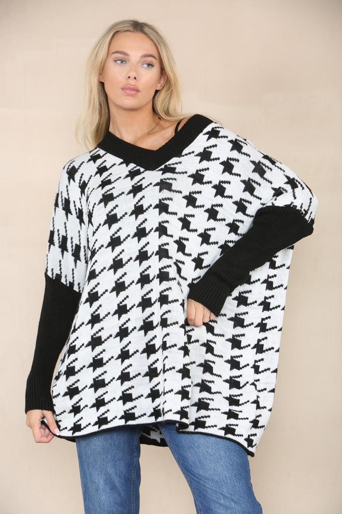 Oversized Dog Tooth Print Jumper