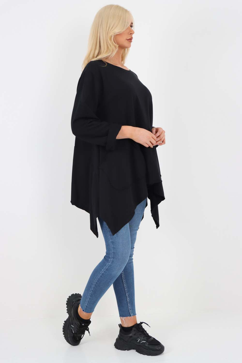 Italian Diagonal Pockets Cotton Tunic Top