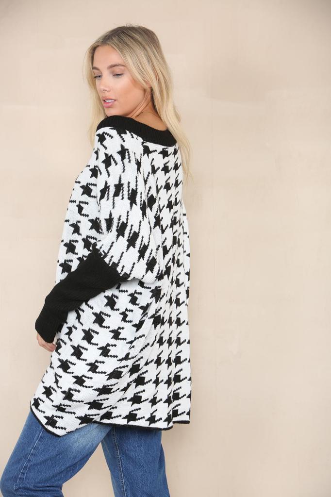 Oversized Dog Tooth Print Jumper