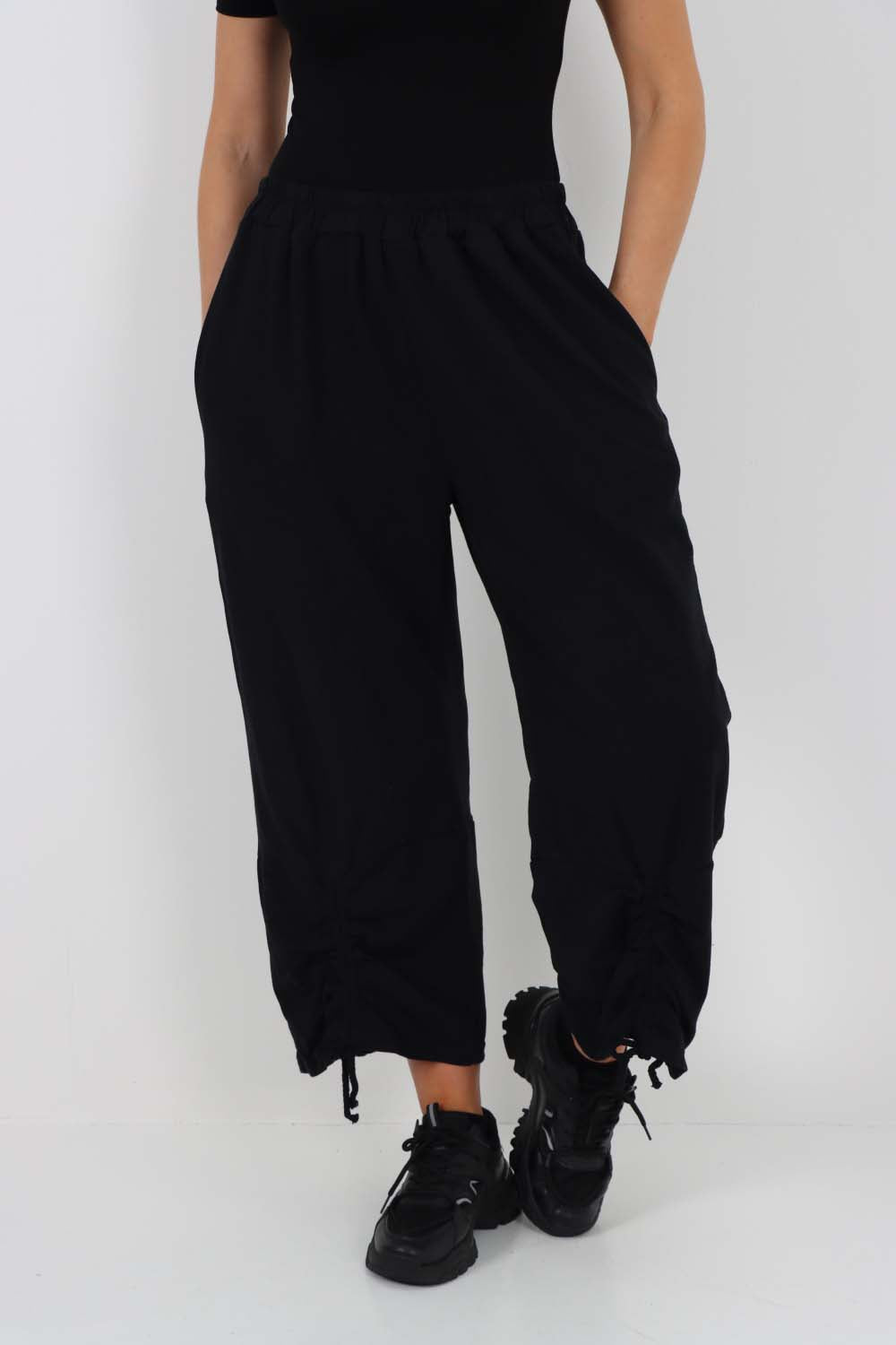 Italian Drawstring Hem Cotton Trousers With Side Pockets