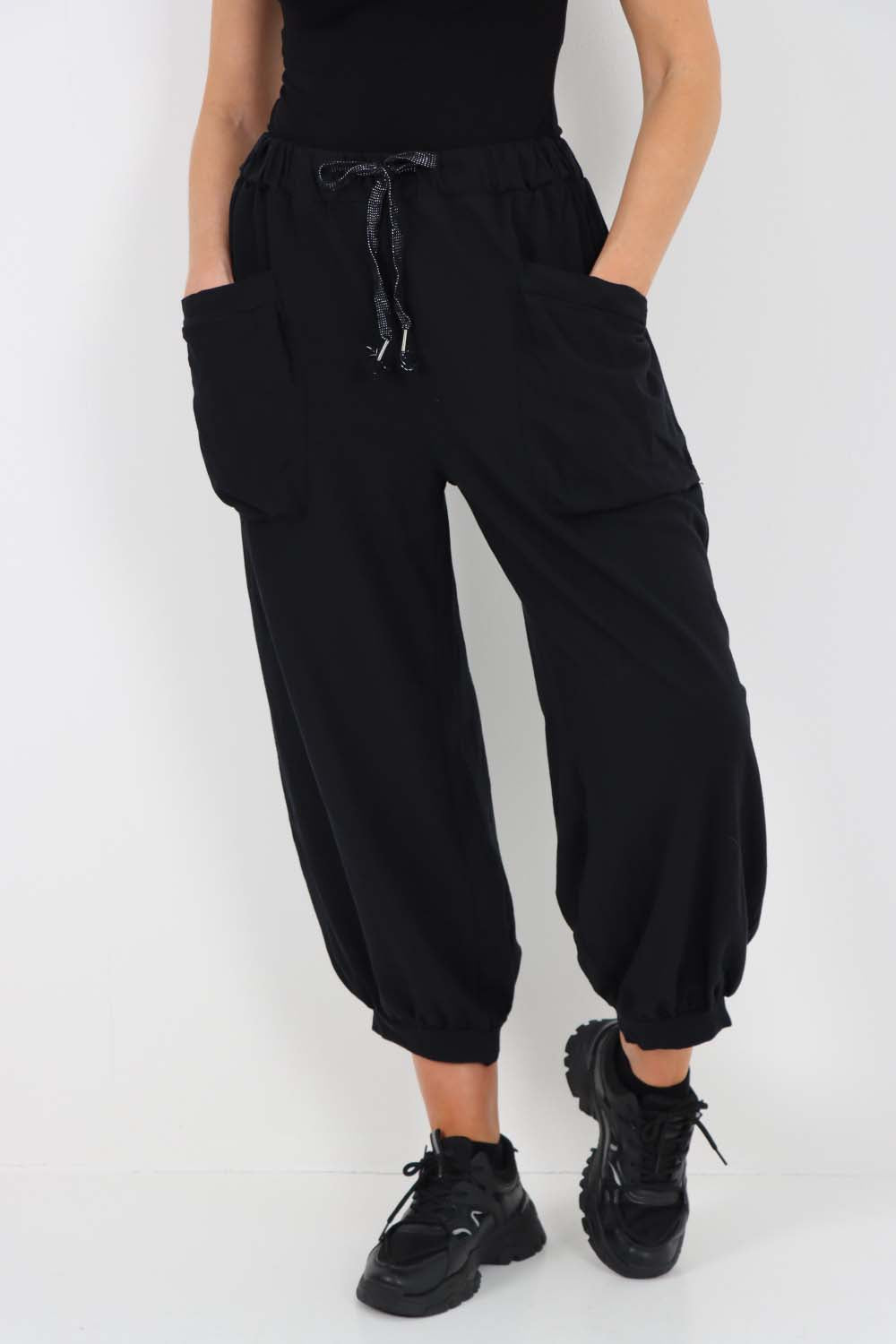 Italian Drawstring Cotton Harem Trousers With Side Pockets