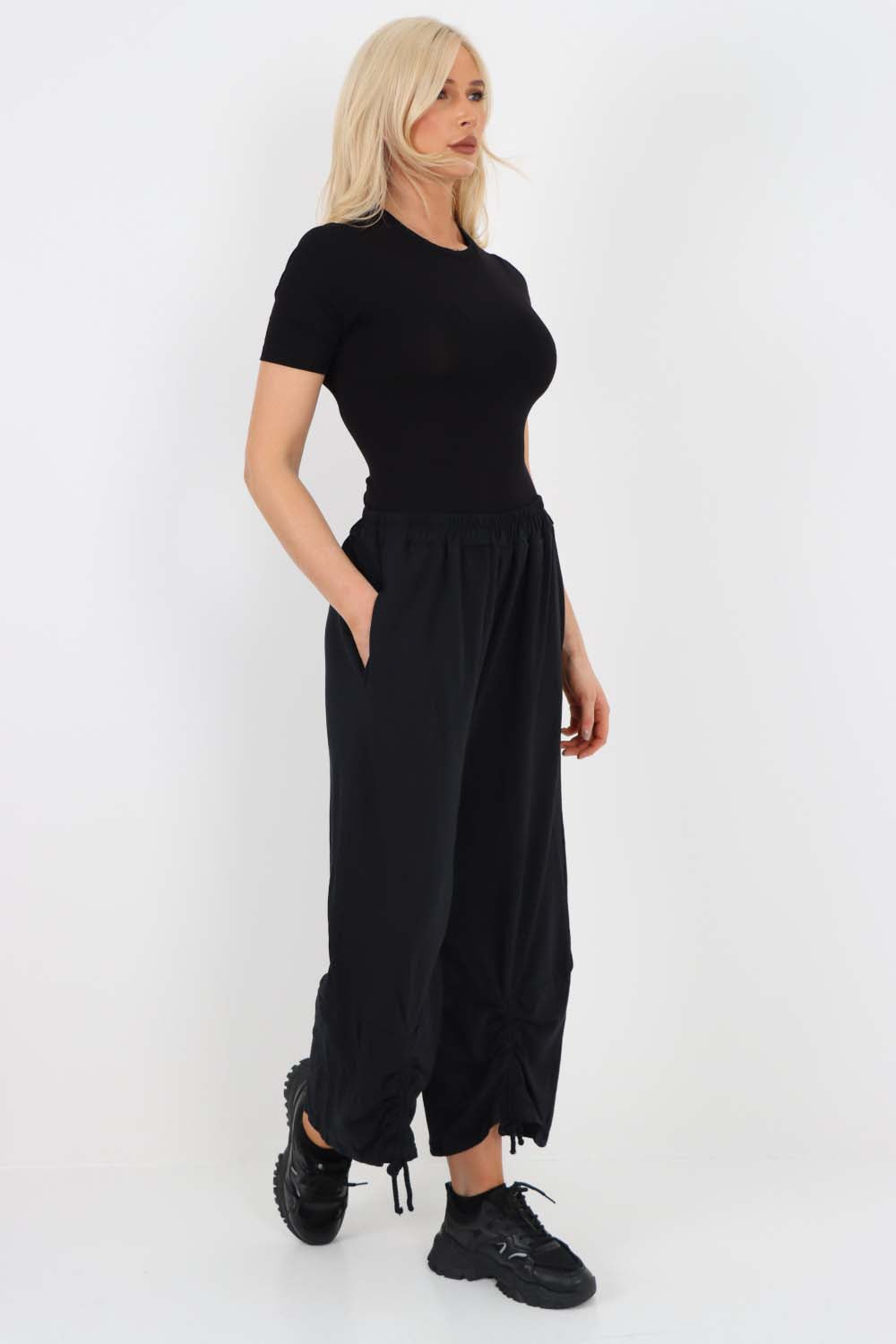 Italian Drawstring Hem Cotton Trousers With Side Pockets