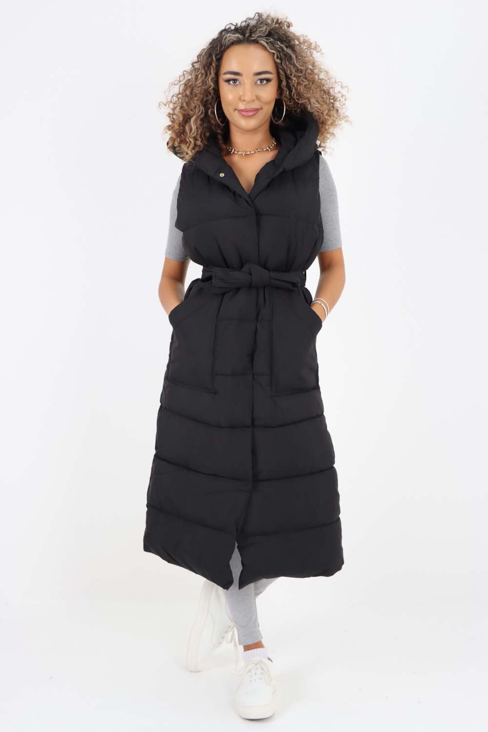 Italian Belted Hooded Long Gilet