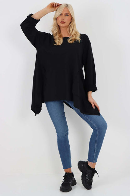 Italian Diagonal Pockets Cotton Tunic Top