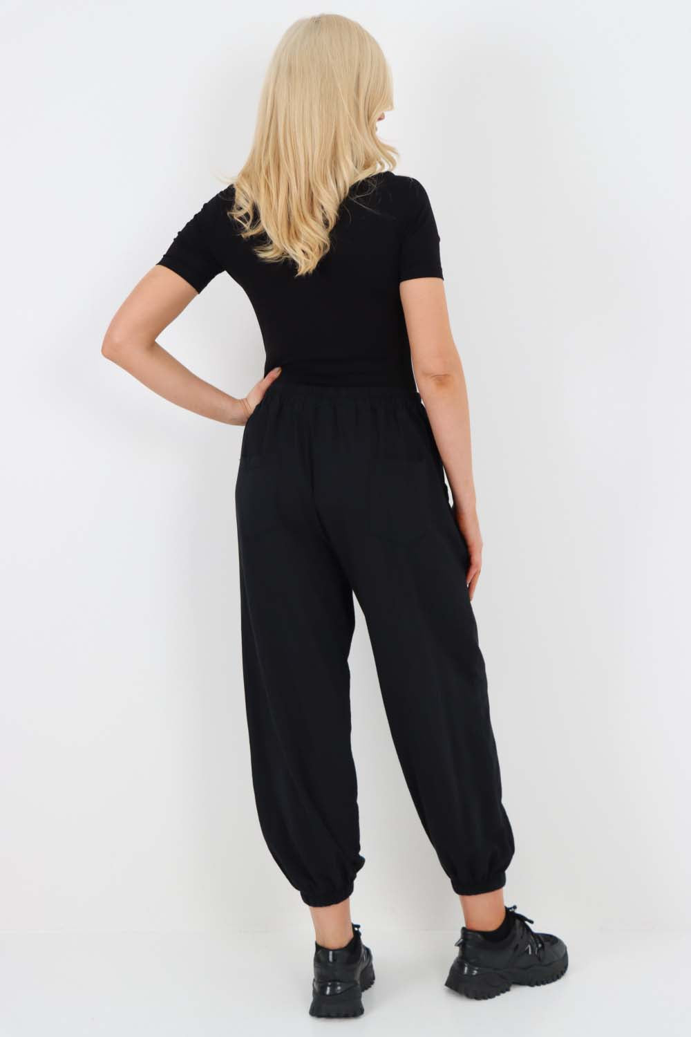 Italian Ruched Hem Cotton Trousers With Side Pockets