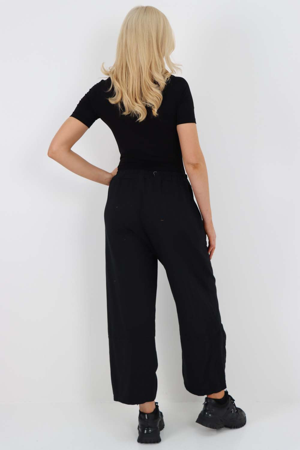 Italian Drawstring Hem Cotton Trousers With Side Pockets