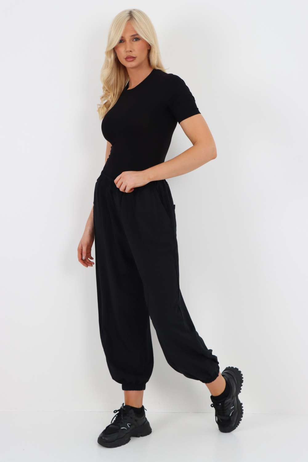 Italian Ruched Hem Cotton Trousers With Side Pockets