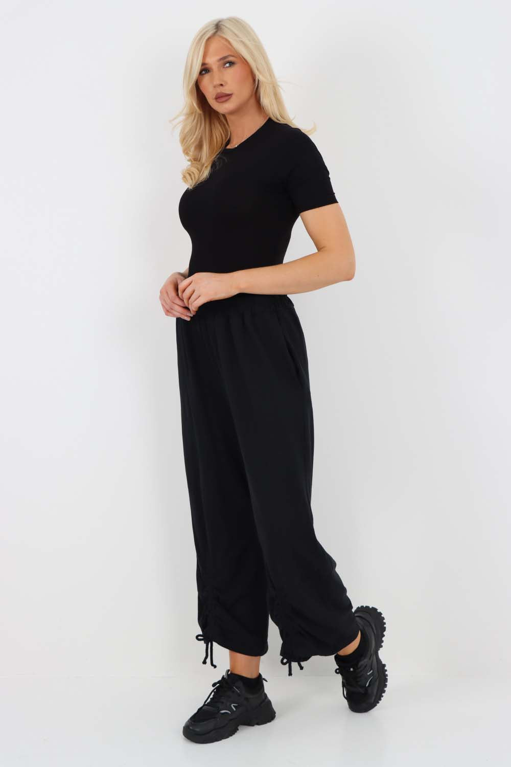 Italian Drawstring Hem Cotton Trousers With Side Pockets