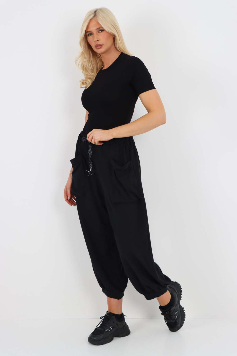 Italian Drawstring Cotton Harem Trousers With Side Pockets