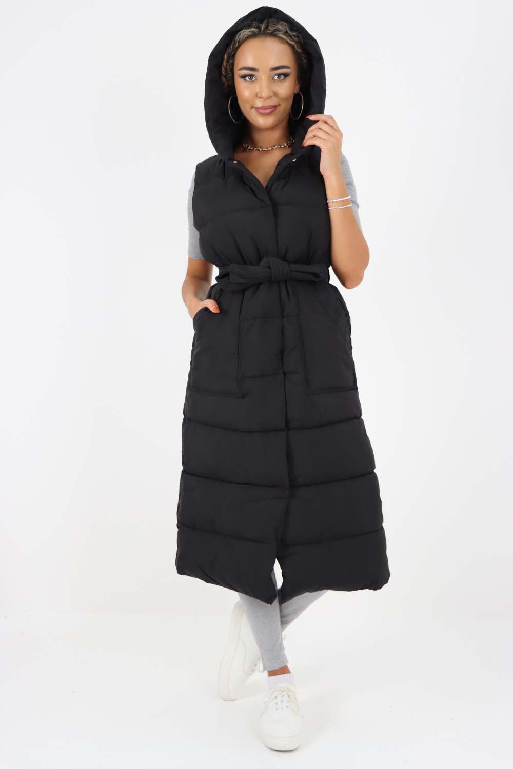 Italian Belted Hooded Long Gilet