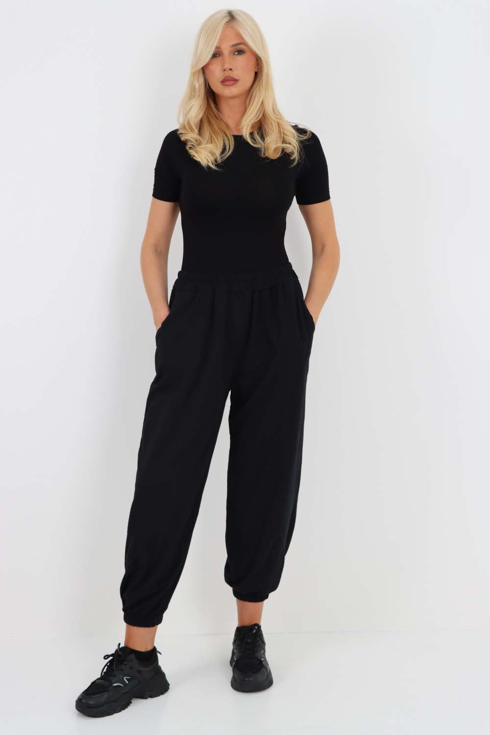 Italian Ruched Hem Cotton Trousers With Side Pockets