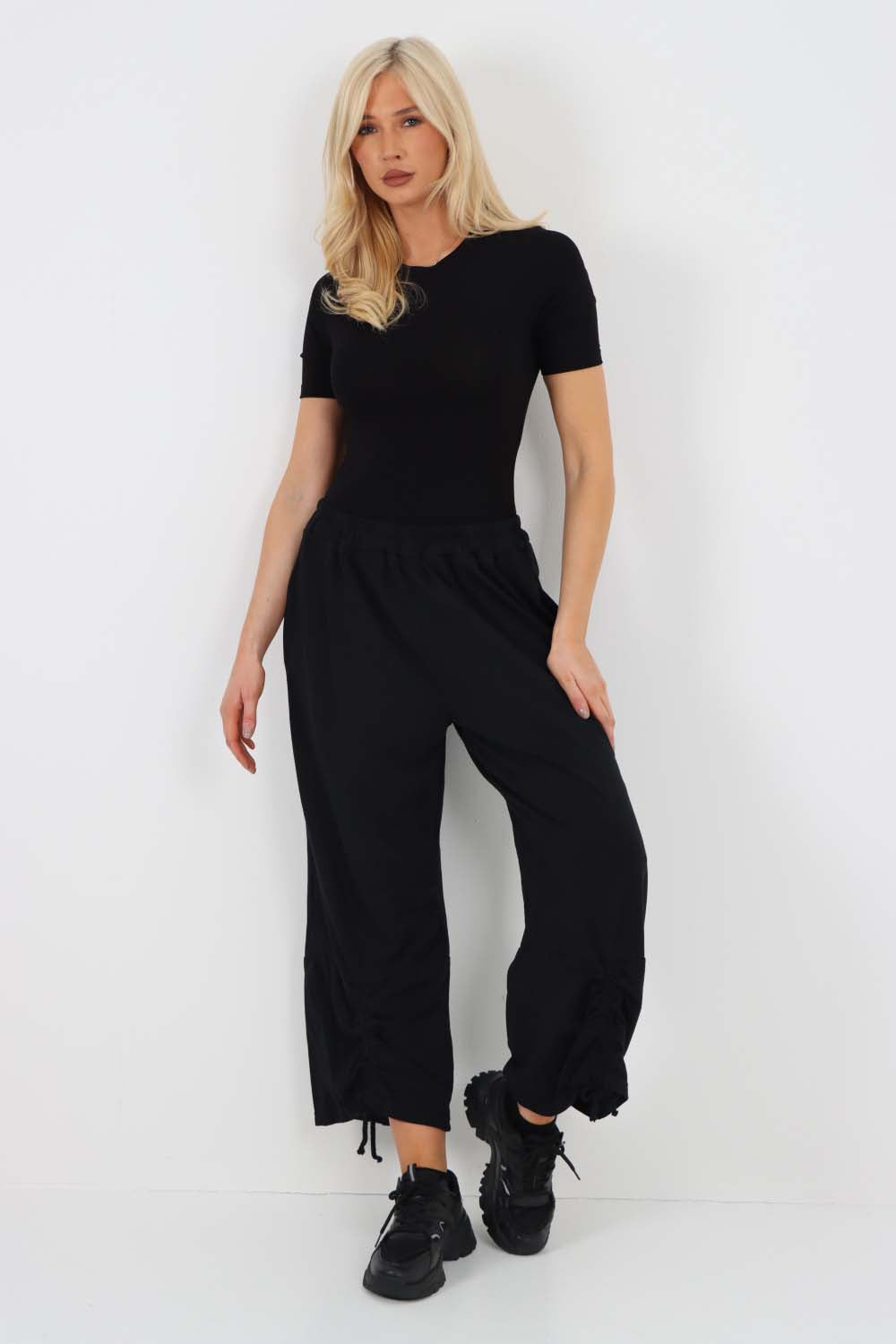 Italian Drawstring Hem Cotton Trousers With Side Pockets