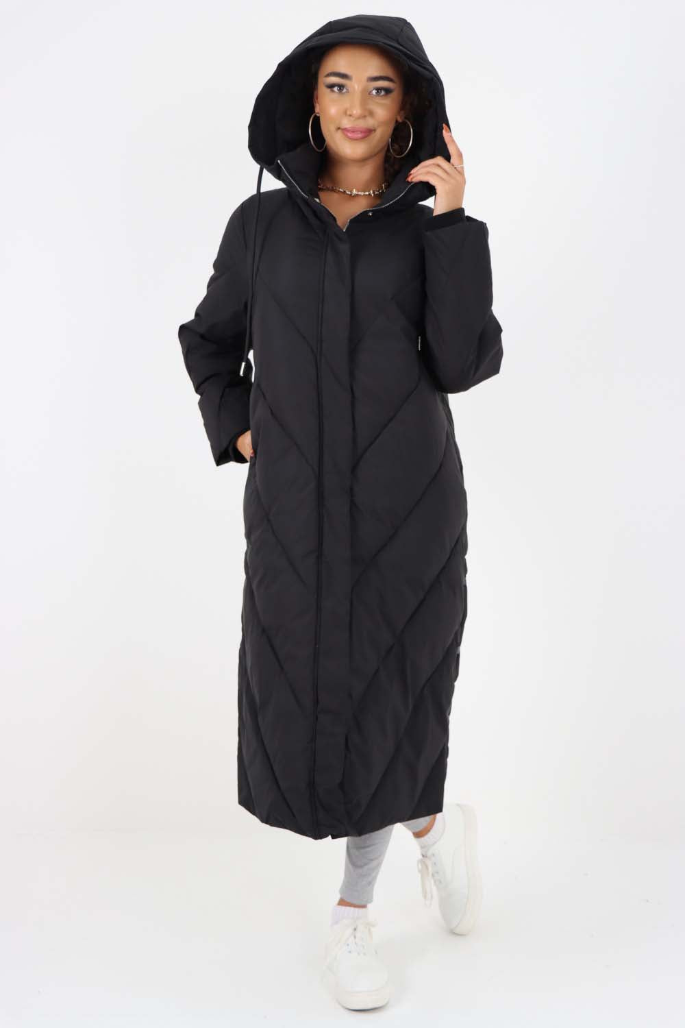 Italian Quilted Hooded Long Jacket Coat