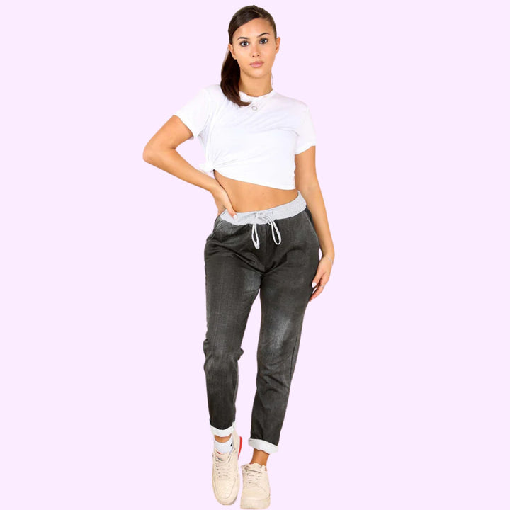 Italian Plain Drawstring Cotton Joggers