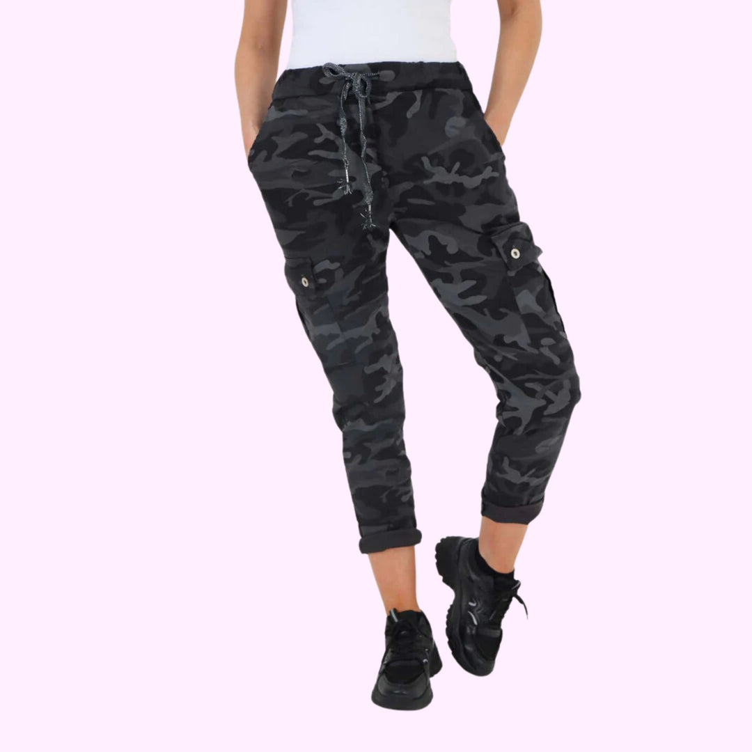 Italian Drawstring Camo Side Pockets Cargo Trousers