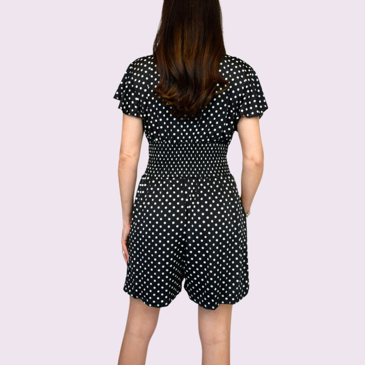 Spot Print Elasticated Frill Sleeve Playsuit