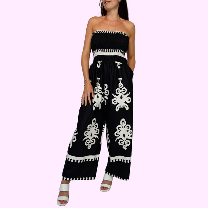 Big Paisley Wide Leg Bardot Jumpsuit