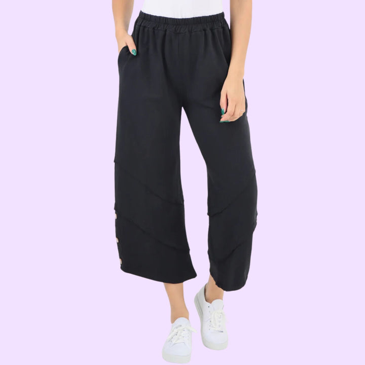 Plain Button Hem Pocket Trouser